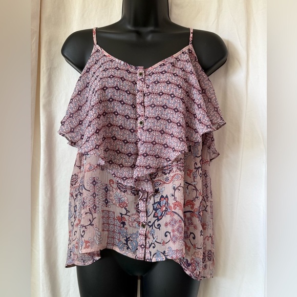 Maurice's Women's Sz M Flouncy Ruffled Sheer Tank Blouse Purple/Pink - Picture 1 of 4